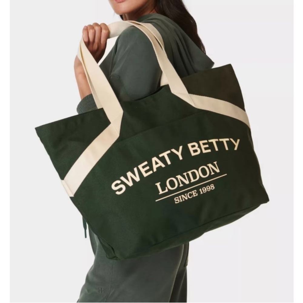 Sweaty Betty Essentials Logo Canvas Tote Bag Trek Green Double Strap Nwt